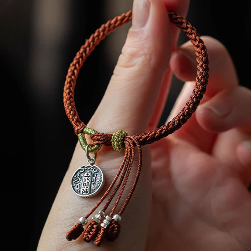 Buddha Stones Handgefertigtes Armband aus 925er-Sterlingsilber, fünf Richtungen, Götter des Reichtums, Glück, Schutz, Schnurgeflecht