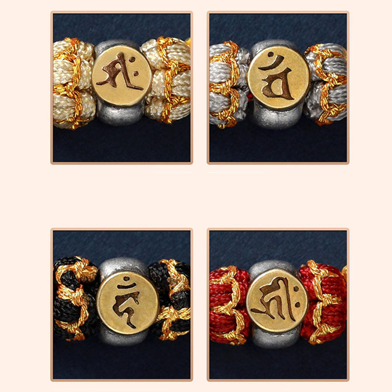 Buddha Stones Chinesisches Sternzeichen Natal Buddha Silber Glück geflochtenes Armband