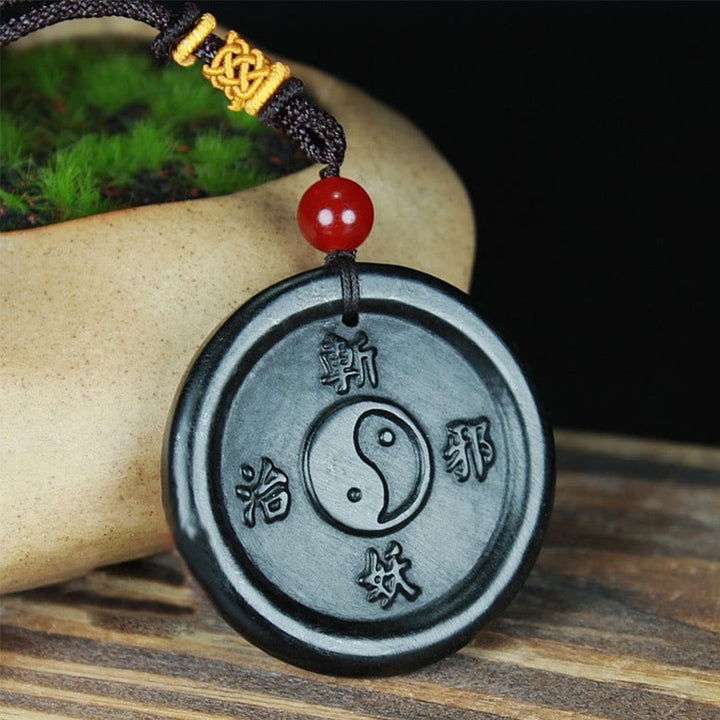 Buddha Stones, natürlicher Hetian-Cyan-Jade-Yin-Yang-Halskettenanhänger, Glücksharmonie