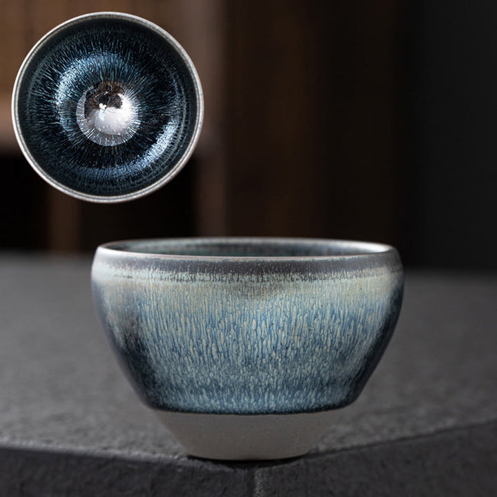 Buddha Stones Vintage Chinesische Silber Blau Jianzhan Ofenwechsel Porzellan Teetasse Kung Fu Teetasse