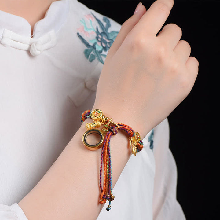 Armband mit Buddha Stonesn, tibetischem Om Mani Padme Hum, Traumfänger, Glück, buntem Reinkarnationsknoten