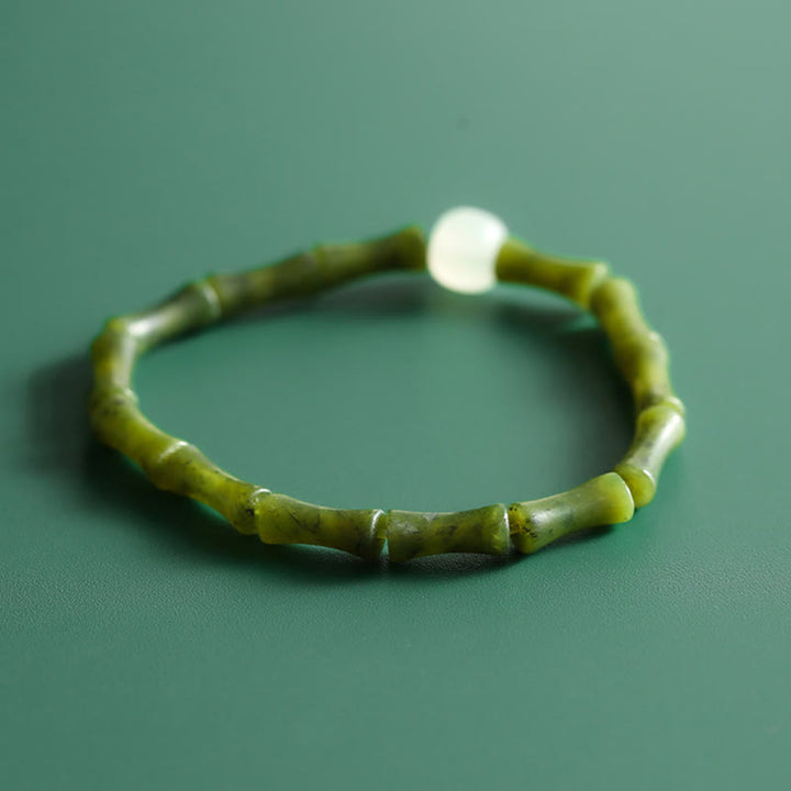 Buddha Stones, grünes Bambus-Jade-Muster, Glücks- und Fülle-Armband