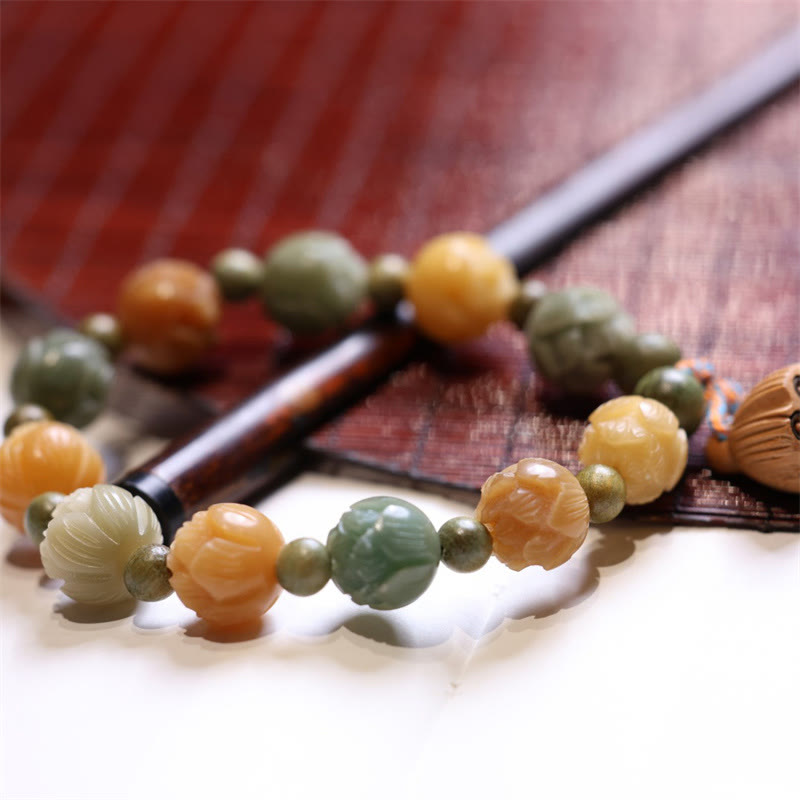 Armband mit Buddha Stonesn, Bodhi-Samen, Lotus, grünes Sandelholz, Weisheit, Harmonie