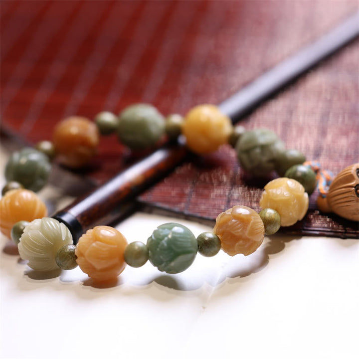 Armband mit Buddha Stonesn, Bodhi-Samen, Lotus, grünes Sandelholz, Weisheit, Harmonie