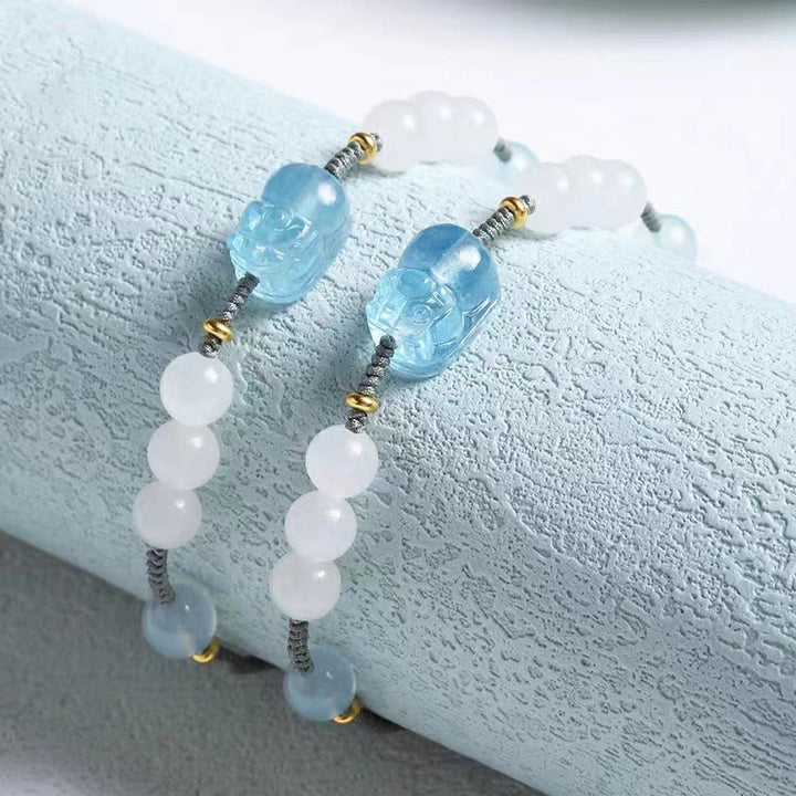 Buddha Stones Natürliches Aquamarin PiXiu Hetian Weiß Jade-Heilarmband