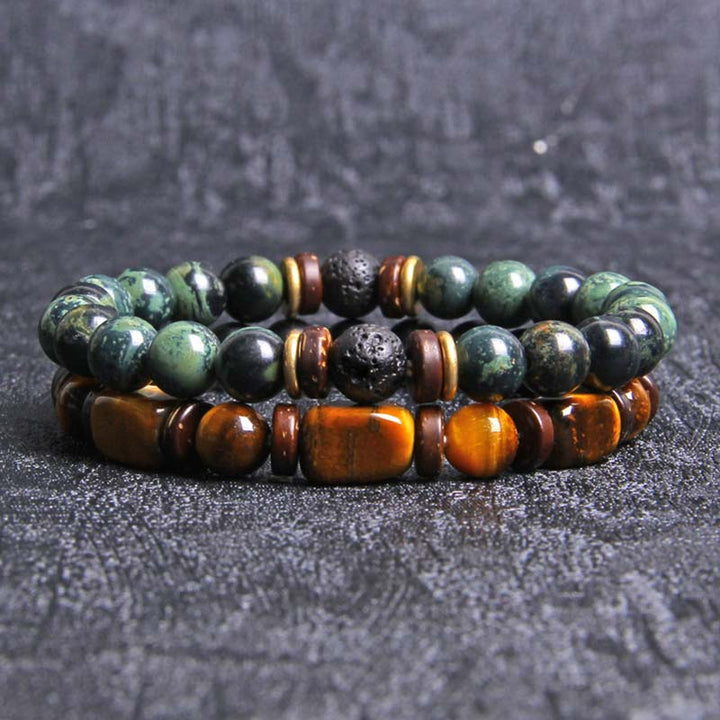 Buddha Stones 2PCS Heilkristall-Kaiserstein-Tigerauge-Perlenarmband