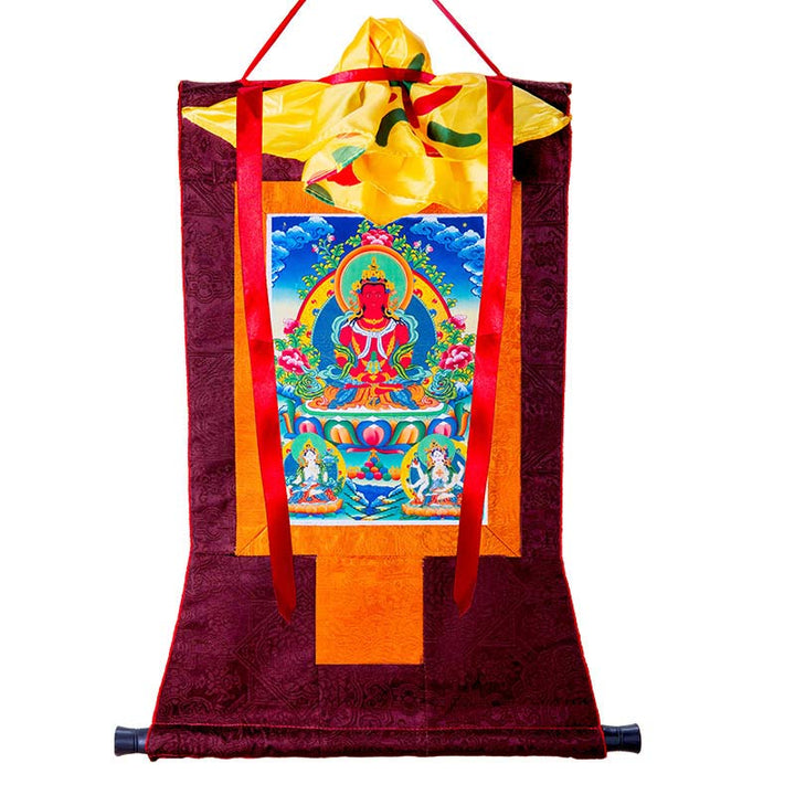 Tibetischer Langlebigkeits-Buddha, gerahmte Thangka-Segensdekoration