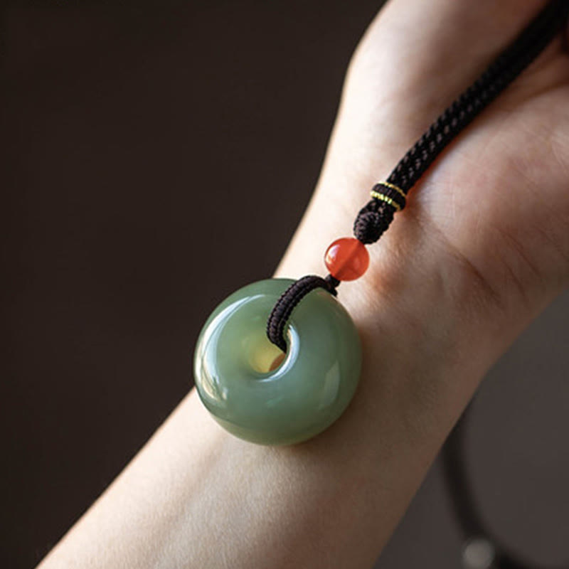 Natürlicher runder Jade-Friedensschnallen-Lotus-Überfluss-Schnur-Halskettenanhänger
