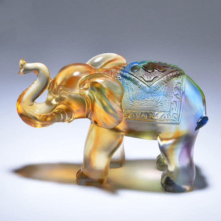 Handgefertigtes Liuli Kristall-Elefant-Kunststück, Weisheit, Reichtum, Heimdekoration