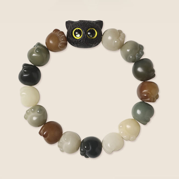 Armband mit Buddha Stonesn, natürlichem Bodhi-Samen, schöne Pfote, Ebenholz, glückliche Katze, Weisheit