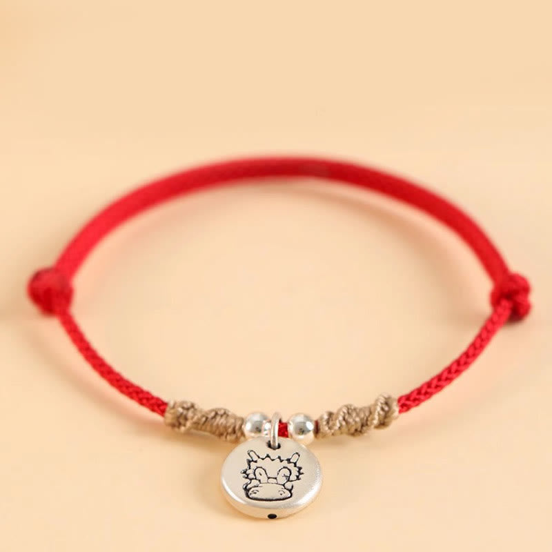 Buddha Stones Handgefertigtes geflochtenes Armband aus 999er-Sterlingsilber, Jahr des Drachen, niedliches chinesisches Sternzeichen, Glück