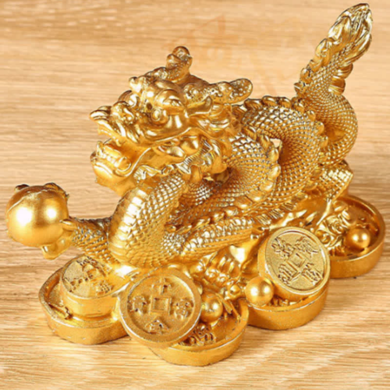 Buddha Stones, Feng Shui, Drache, Kupfermünze, Reichtum, Erfolg, Glück, Dekoration
