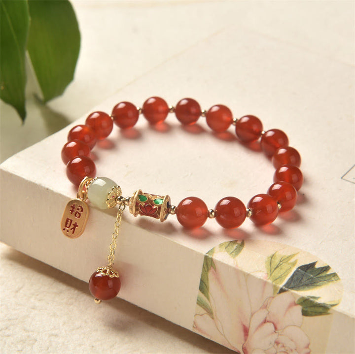 Natürliches rotes Achat-Jade-Charme-Armband mit Glückssegen-Zuversicht