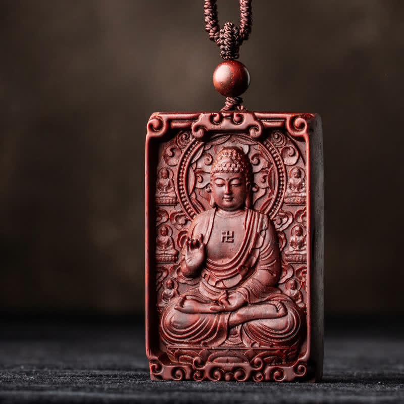 Chinesischer Sternzeichen-Natal-Buddha, kleines Blatt, rotes Sandelholz, Schutz-Halsketten-Anhänger