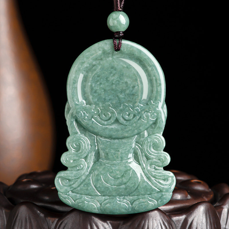 Vierarmige Avalokitesvara-Amulett-Segen-Halskette aus natürlicher Jade