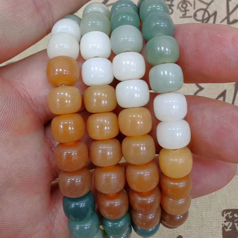 Buddha Stones, 108 Mala-Perlen, Farbverlauf, Bodhi-Samen, grünes Tara-Buddha-Armband mit Gravur „Peace Harmony“.