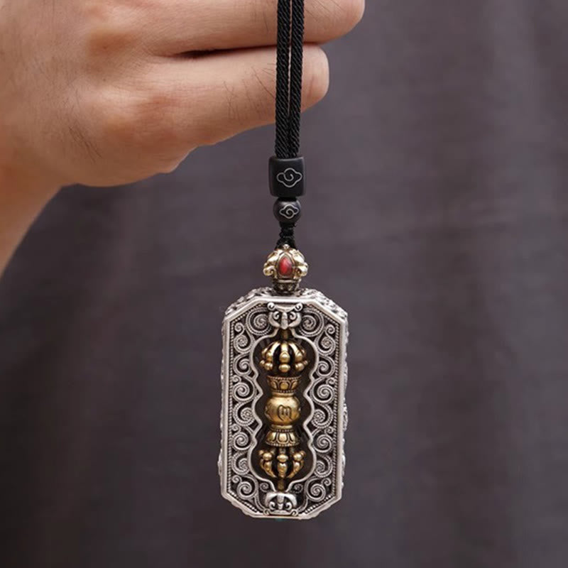 Buddha Stones, tibetischer Om Mani Padme Hum, geschnitzter Dorje Vajra, drehbares Lotusmuster, Reinheitsseil-Halskettenanhänger
