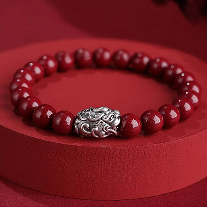 Buddha Stones 999 Sterling Silber PiXiu Natural Cinnabar Wealth Luck Armband