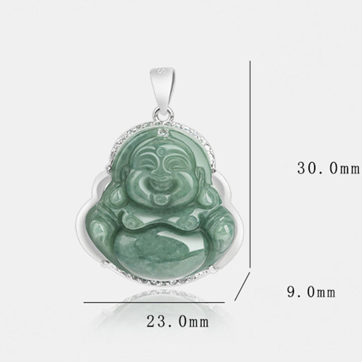 Buddha Stones 925 Sterling Silber Lachender Buddha Jade Fülle Halskette Kettenanhänger