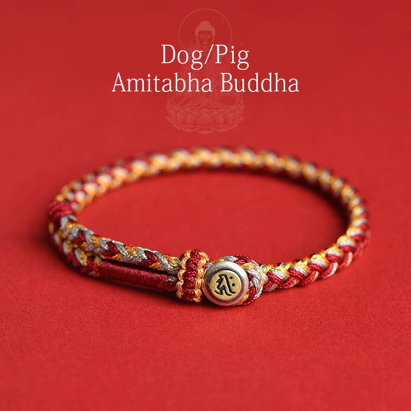 Buddha Stones Handgefertigtes Armband aus 925er-Sterlingsilber, Jahr des Drachen, chinesisches Sternzeichen, Natal-Buddha-Schutzseil-Armband