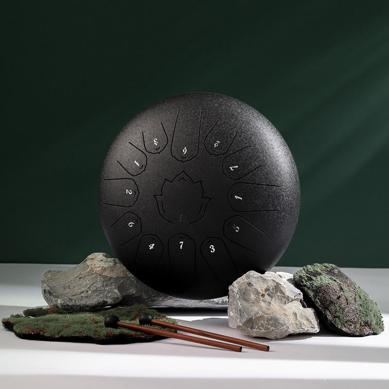 Buddha Stones Steel Tongue Drum Sound Heilung Achtsamkeit Lotus Muster Yoga Drum Kit 13 Note 12 Zoll Percussion Instrument