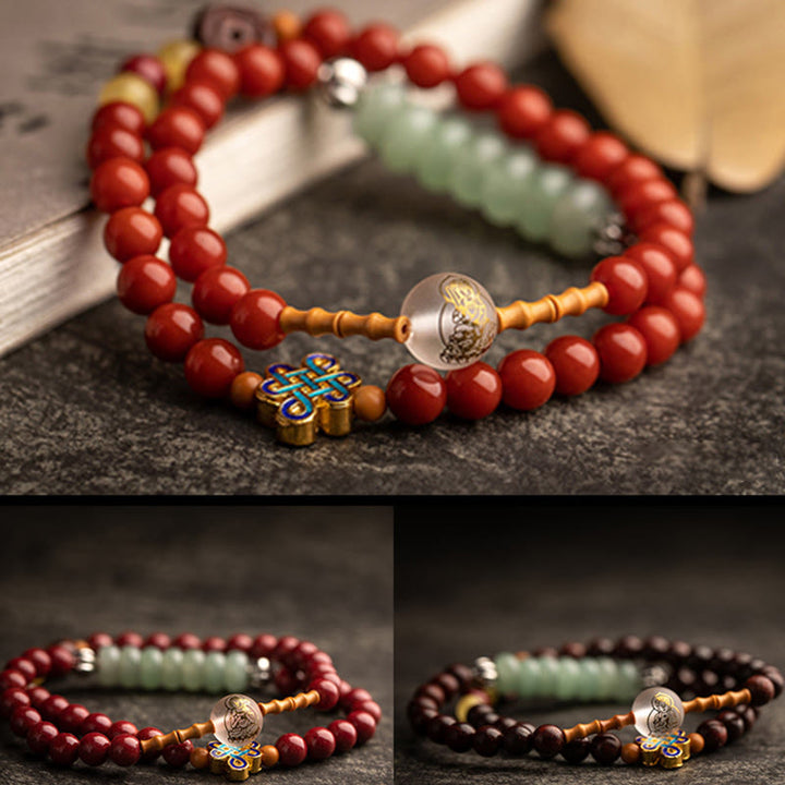 Buddha Stones, chinesisches Sternzeichen, Natal-Buddha, roter Achat, kleines Blatt, rotes Sandelholz, Zinnober-Amulett, Segen, doppelt gewickeltes Armband