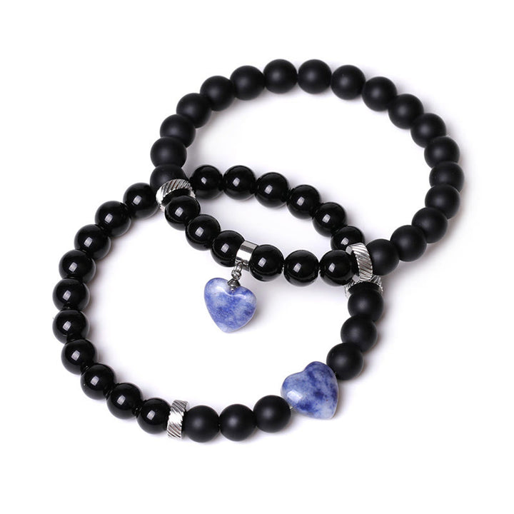 Buddha Stones 2-teiliges schwarzes Onyx-Kristall-Stein-Liebes-Herz-Schutz-Unterstützungs-Paar-Armband