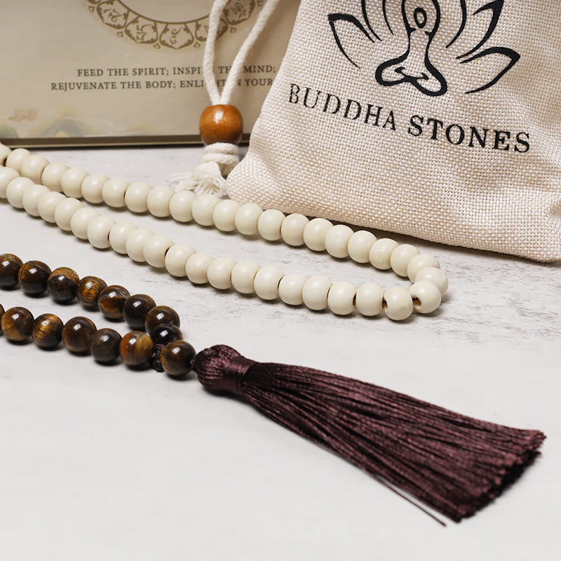 Buddha Stones, Halbedelsteine, Holzperlen-Halskette, mehrfarbige Quasten-Charms-Kette
