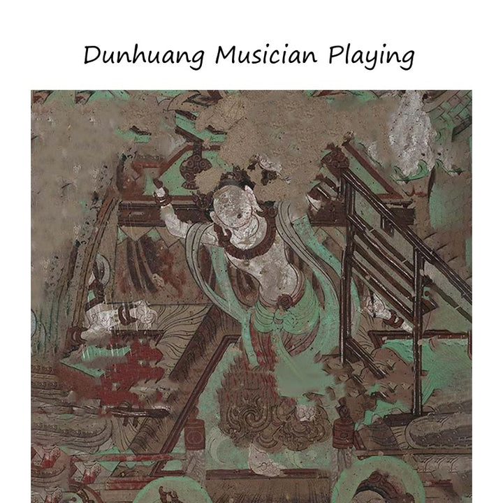 Buddha Stones, Dunhuang-Musiker, der Fresken spielt. Schal aus 100 % Maulbeerseide. Hochwertiger Dunhuang-Seidenschal der Güteklasse 6A