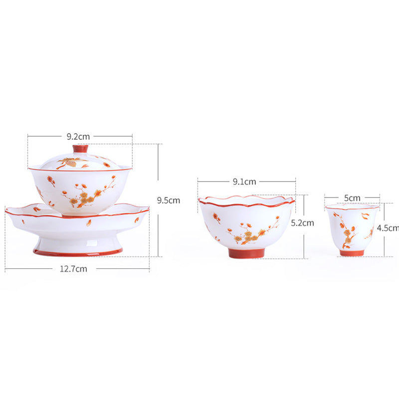 Buddha Stones Weiß Porzellanblumen Keramik Gaiwan Sancai Teetasse Kung Fu Teetasse und Untertasse mit Deckel