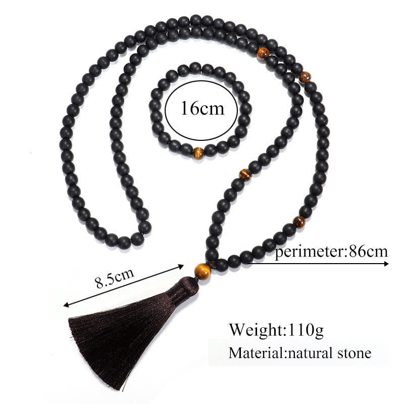 108 Mala-Perlen, mattierter Stein, Tigerauge, Balance-Armband, Halskette, Anhänger