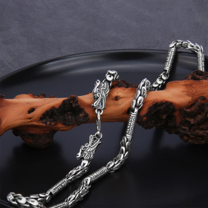 Buddha Stones 925 Sterling Silber Jahr des Drachen Design Om Mani Padme Hum Schutz Halskette Anhänger Armband