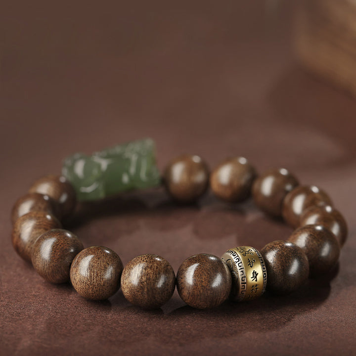 Buddha Stones 925 Sterling Silber Brunei Agarwood PiXiu Jade Peace Strength Armband