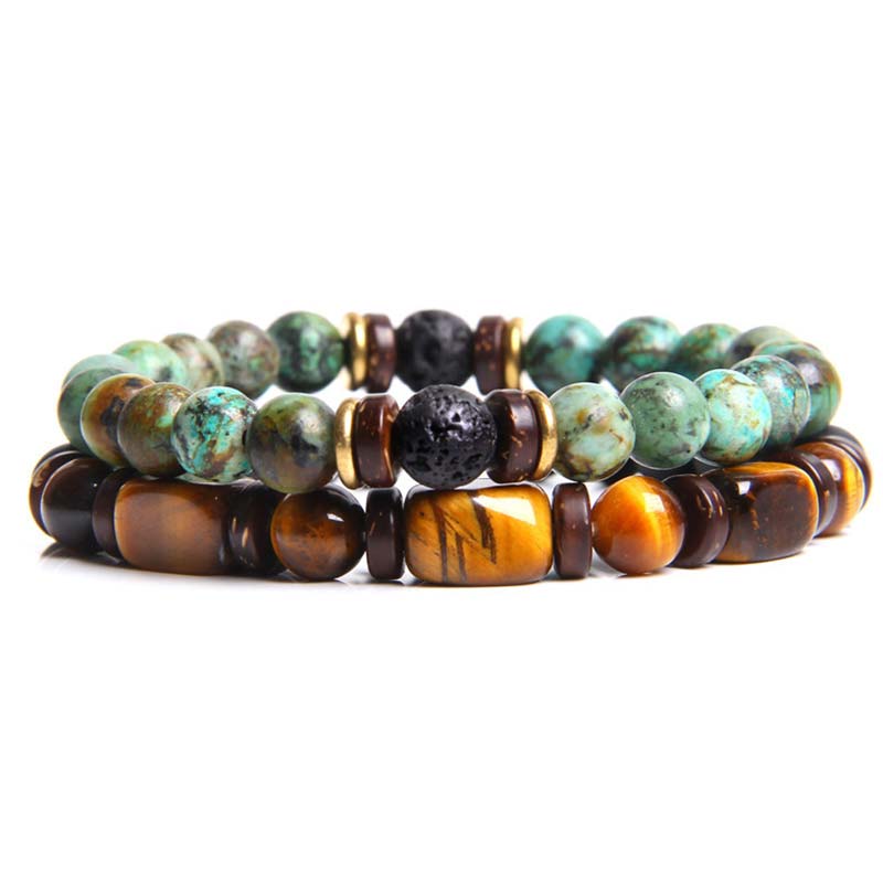 Buddha Stones 2PCS Heilkristall-Kaiserstein-Tigerauge-Perlenarmband