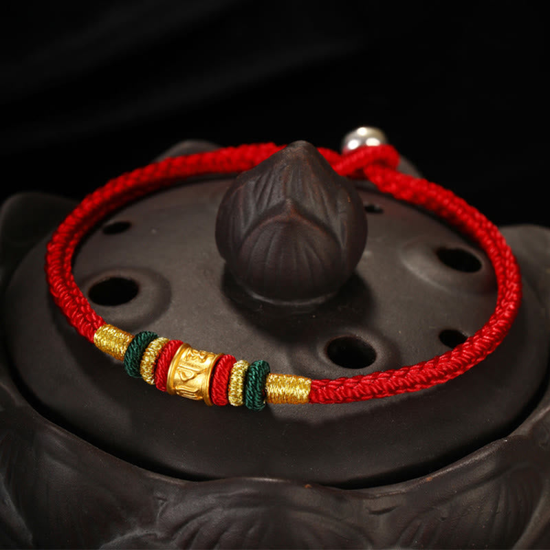 Buddha Stones 999 Gold Om Mani Padme Hum Luck String Paar Armband