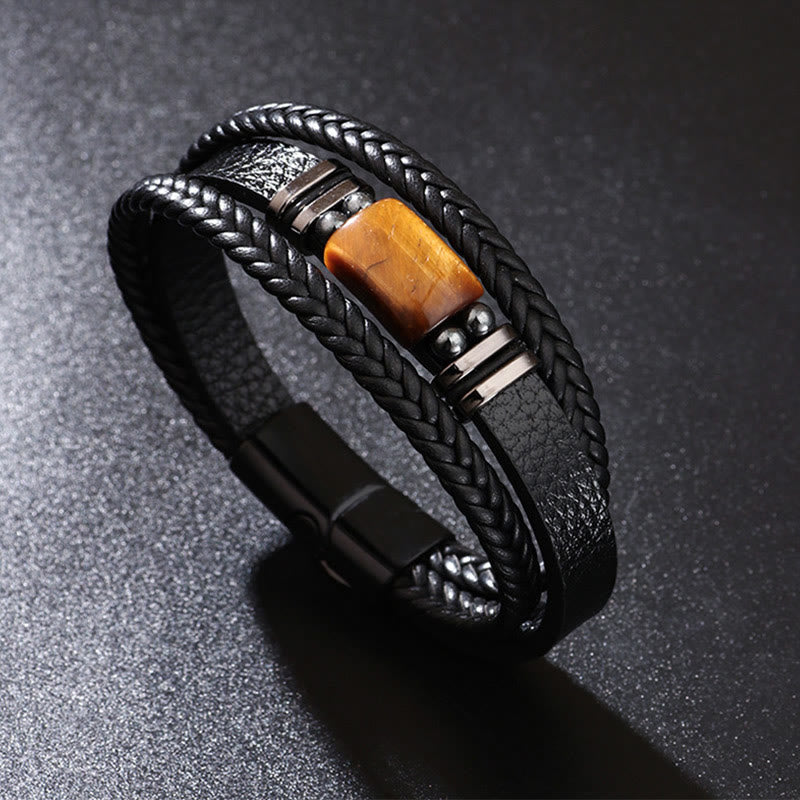 Buddha Stones Tiger Eye Power Magnetschnalle Mehrschichtiges Lederarmband