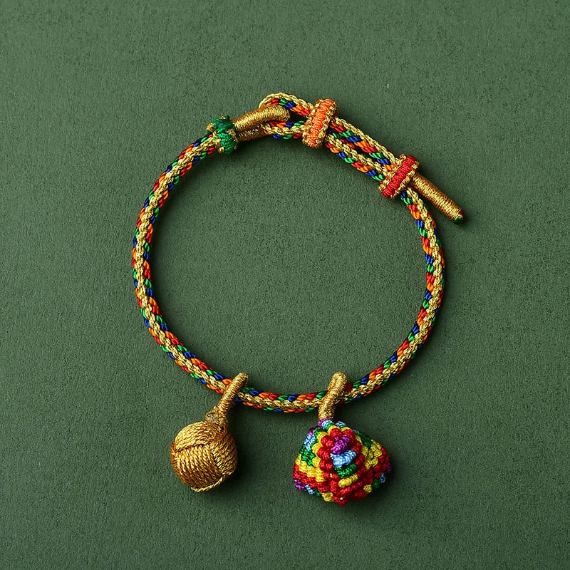 Buddha Stones, buntes Seil, Glück, handgefertigtes Zongzi-Charm-Armband mit goldener Kugel