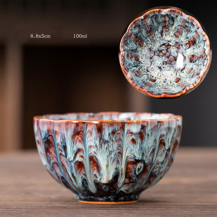 Buddha Stones, Pfirsichblüten-Muster, Keramik-Teetasse, Blumen-Teetassen