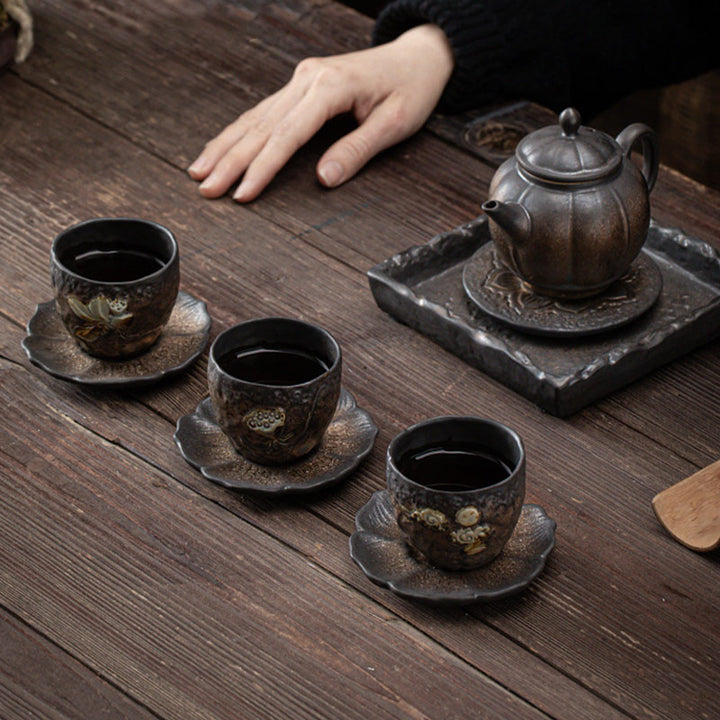 Buddha Stones, Lotus-Schote, Blatt, Blume, verheißungsvolle Wolken, Keramik-Teetasse, Kung-Fu-Teetasse