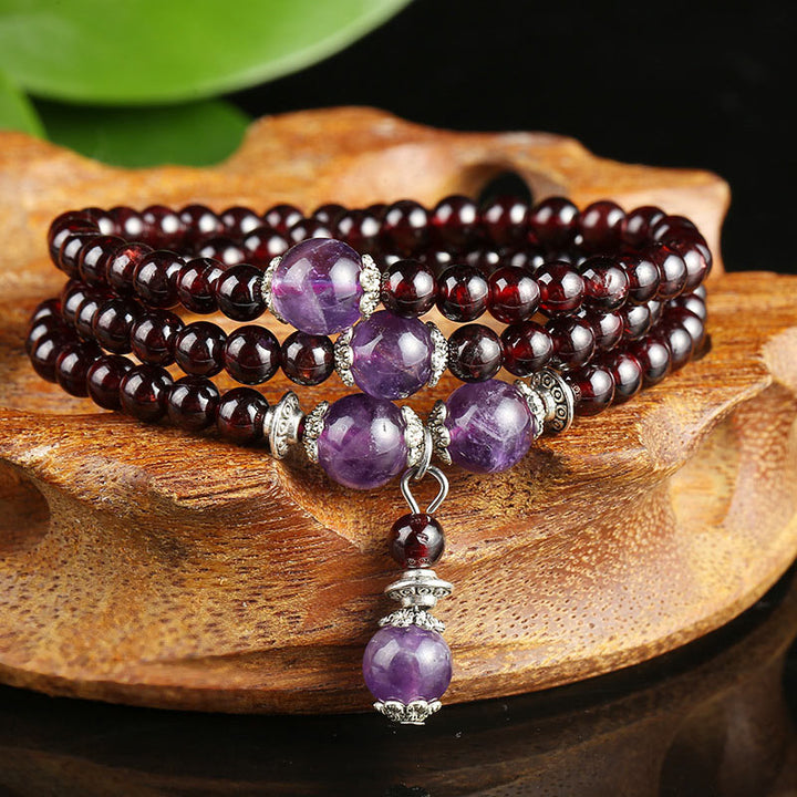 Buddha Stones Natürliches Granat-Amethyst-Schutzarmband