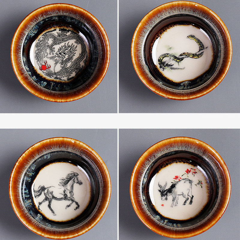 Buddha Stones, 12 chinesische Sternzeichen-Muster, Keramik-Teetasse, Kung Fu Jian, chinesische Zhan-Teetasse, 73 ml