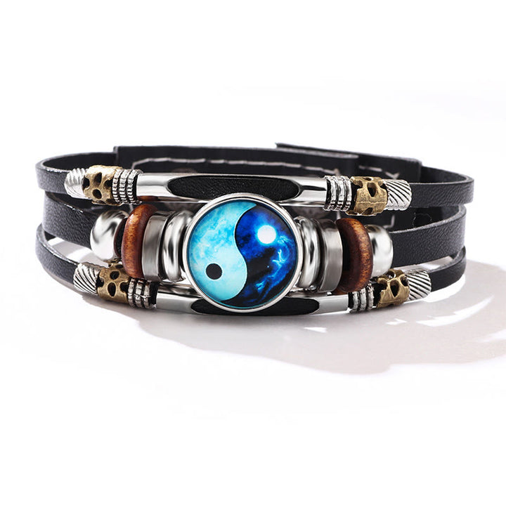 Buddha Stones Yin Yang Leder-Balance-Armband