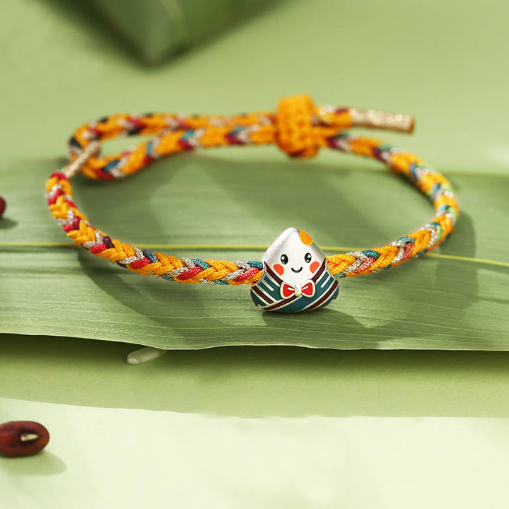 Armband mit Buddha Stonesn, 925er-Sterlingsilber, Drachenboot-Festival, Zongzi-Muster, Glück, handgefertigt, mehrfarbiges Seil, für Kinder und Erwachsene