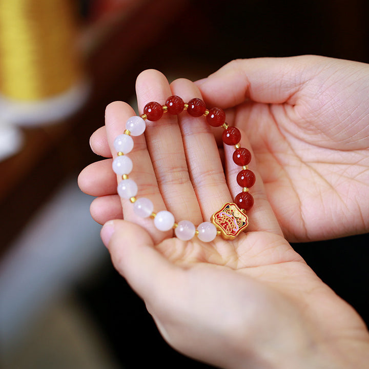 Buddha Stones, roter Achat, Weiß Achat, Kraft-Heilungsarmband