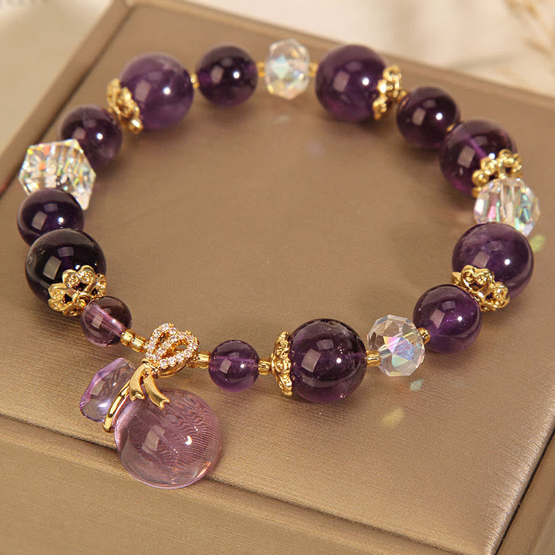 Buddha Stones Natürliches Amethyst-Kristall-Geldbeutel-Charm-Positiv-Armband