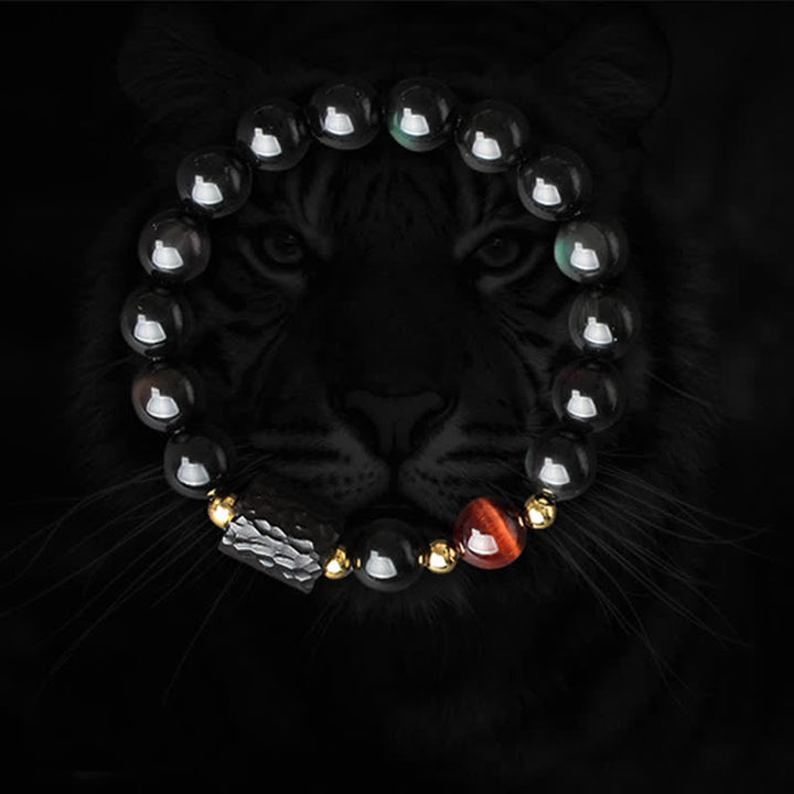 Schwarzes Obsidian-Ebenholz-Holz, rotes Tigerauge, Stärke-Paar-Armband