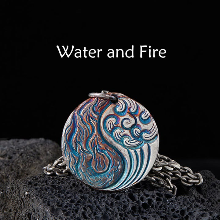 Buddha Stones 990 Sterling Silber Yin Yang Wasser- und Feuer-Balance-Halskettenanhänger