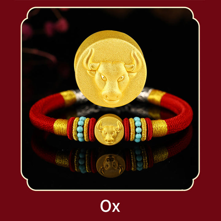 Buddha Stones 999 Gold Chinesisches Sternzeichen Om Mani Padme Hum King Kong Knotenschutz Handgefertigtes Armband