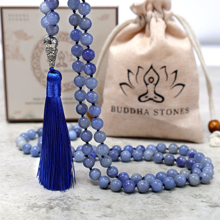 108 Mala blaue Aventurinperlen Yoga Meditation Gebetsperlen Halskette
