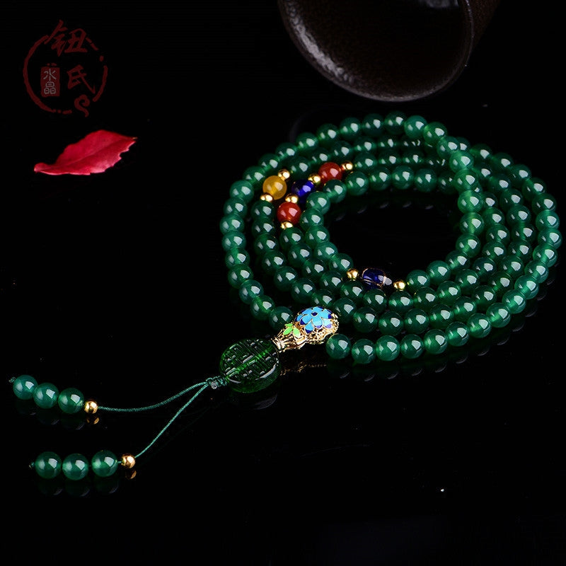 108 Mala-Perlen, natürliches grünes Achat-Power-Support-Armband